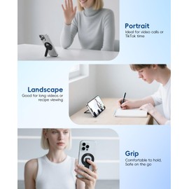 MagSync Magnetic Phone Stand for Mag-Safe, 3 in 1 Phone Grip Holder with Kickstand, Ultra-Thin, Adjustable Angle & Pocket Portable - Black