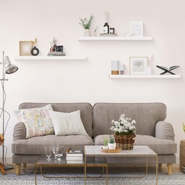 Colima Bathroom Floating Shelves for Wall, 36" Floating Wall Mounted Shelf, Rustic Wood Storage Hanging Shelf for Home Organization, Bathroom, Kitchen, Living Room (Set of 3, White)