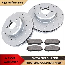 AutopartsMaxonline Front Drilled Slotted Rotors Brake Pads Kit for RWD V6 Charger Challenger Magnum