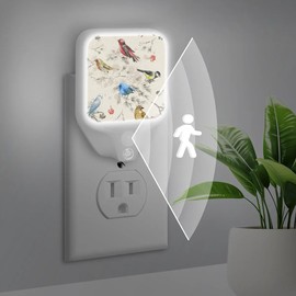 Eativisa Birds Watercolor Night Lights Plug into Wall, 1.5W Plug in LED Dimmable Motion Sensing Nightlight Auto Dusk to Dawn Sensor for Kids Adults Bedroom, Bathroom, Hallway Warm White