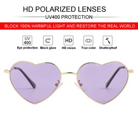 JOVAKIT Polarized Heart Sunglasses for Women Fashion Lovely Style Metal Frame UV400 Protection Lens (Gold/Purple)