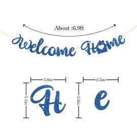 WeBenison Welcome Home Banner, Returning Home Party Supplies, Happy Retirement Sign, Welcome Back Theme, New House Party Decorations Blue Glitter
