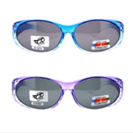 2 Womens Rhinestone Polarized Fit Over Ombre Sunglasses (Blue, Purple)