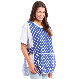 Ladies Polka Dot Design With Piping Tabard Apron Overalls Front Pocket Stylish Tabards for Women Casual Aprons for Women to Use in Home Kitchen Restaurants Coffee Shops UK Made (Navy, M)