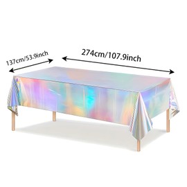 JYJLLM 54 x 108 Inch Iridescent Plastic Tablecloths Rainbow Laser Table Covers, Shiny Table Cloth Holographic Foil for Outdoor Picnic Wedding Birthday Party Table Decorations (2)