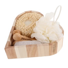 Baluue Exfoliating Bath Loofah Sponge Kit Heart-shaped Shower Scrubbing Brush and Foaming Towel Set for Men and Women Bath Accessories for Smooth Skin and Relaxation