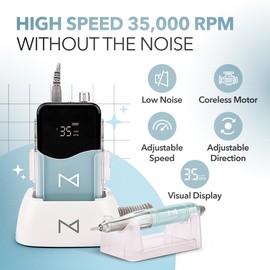 M Mase- Professional Nail Drill Machine - Coreless 2-in-1 Nail File - Electric, Cordless, 35000 RPM, HD Display - Electric Nail Drill for Professional & Home Use (Teal)
