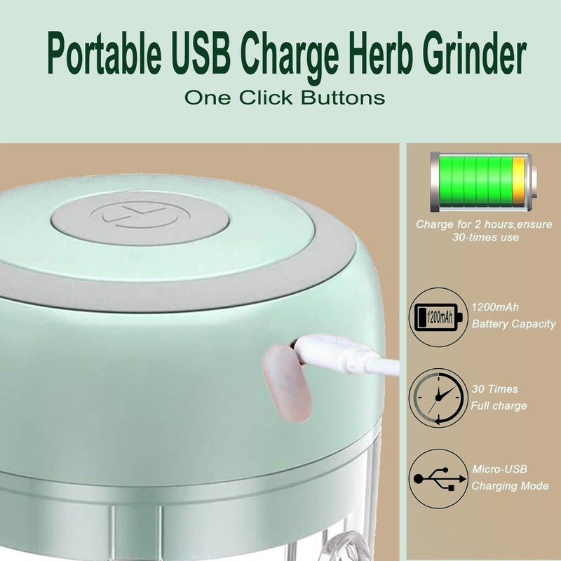 Electric Herb Grinder with Mini Scoop & Brush - 3.5-Inch