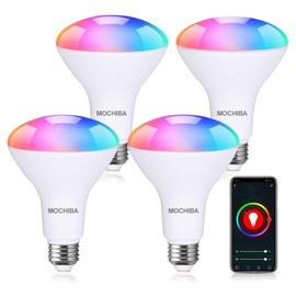 Mochiba Smart WiFi LED Light Bulbs, Compatible with Alexa and Google Home Assistant, Music Sync Multi Color Changing Bulb, BR30 E26 10W 1000LM (80W Equivalent), 4-Pack, White, (MKBR)