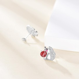 Hedgehog Earrings for Women 925 Sterling Silver Hedgehog Apple Stud Earrings Cute Animal Jewelry Gifts