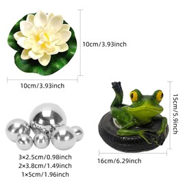 Set of 9 Mini Ponds Decoration Set Swimming Frog with for Mini Pond Patio Pond Zinc Tubs Solar Fountain Garden Balcony Ponds Decoration (1 Backfloat Frog, 6 Swimming Balls and 2 Floating Lotus USB