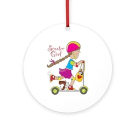 CafePress Scooter Girl Round 4" MDF Holiday Ornament