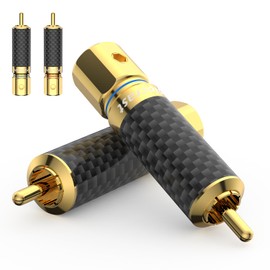 Tertullus Pack of 4 High End RCA Plugs Screw-On Without Soldering, RCA Plug with Gold-Plated and Carbon RCA Phono Plug RCA Male up to 10.0 mm Cable