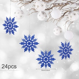 Naler Snowflake Christmas Decoration For Christmas Tree, White Glitter, Pack of 24
