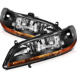 cciyu Headlight Assembly For Honda For Accord 1998-2002 Black Housing Amber Reflector Clear Lens Headlamps
