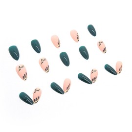 Press On Nails Almond - FSUYA Medium Press On Nails, Girls Cute Design Nails with Nail Sticker, Reusable Stick On Nails in 12 Sizes - 24 Soft Gel Fake Nails Kit, Green & Pink
