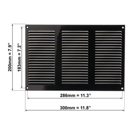 EUROPLAST Black 10x6 Duct Opening Vent Cover with Screen Mesh - Metal Air Return Grill - HVAC Vent Register - Ceiling and Wall Vent Cover - Outside Dimensions: 11.81''w x 7.87''h