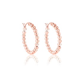 DTPsilver - Women's Hoop Earrings with Ball - Earrings 925 Sterling Silver Rose Gold-Plated - Thickness 3 mm - Diameter: 25, 30, 40, 50 mm, Sterling Silver Rose Gold