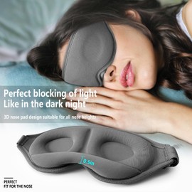 Geiomoo 3D Eye Mask, Soft Comfortable Blackout Sleep Cover with Adjustable Strap (Gray)