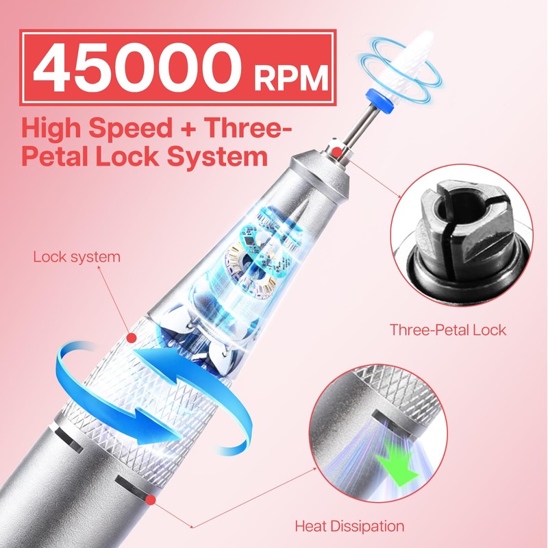Willowglow Professional Nail Drill, 45000RPM Electric Efile Nail File with