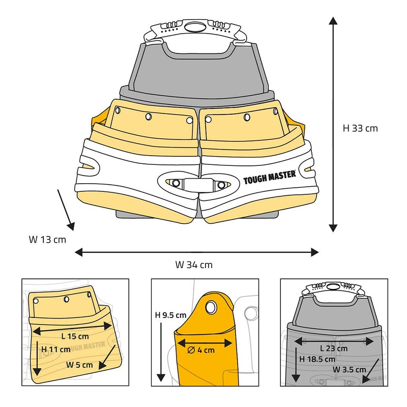 Tool Belt Pouch, Fixing Pouch with 3 Wide Pockets for