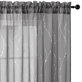 SMILE WEAVER Grey Sheer Curtains for Living Room 54 inch Length,Privacy & Light Filtering Semi Sheer Curtain,Lightweight Voile Transparent Window Drapes for Bedroom/Kitchen,Set of 2 Panels