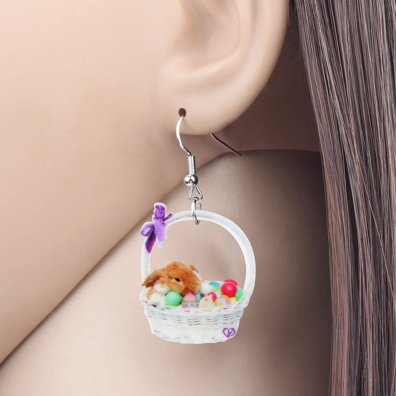 DOWAY Acrylic Easter Basket Eggs Rabbit Bunny Earrings Drop Dangle