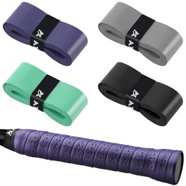 poeland 4 Pack Multicolored Racquet Overgrip, Anti Slip Racket Grip Tape, Absorbent Overgrips for Tennis, Badminton, Pickball (Purple, Gray, Black, Turquoise)