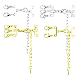 xolear Pack of 4 Chains Layering Clasp, Double and Triple Strands Necklace Separator Connector Multi-Strand Extender for Necklace Bracelet Chains Jewellery Making Stackable Gold Silver