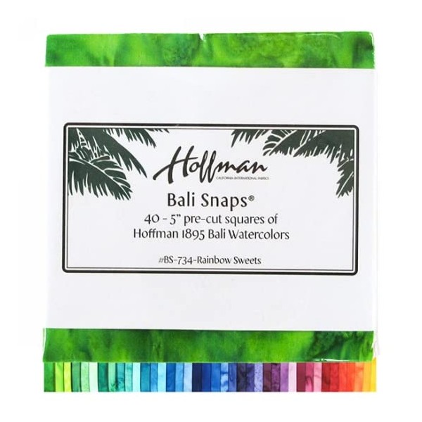 Hoffman Bali Snaps 5" Charm Pack Squares - 1895 Watercolors Rainbow Sweets Multi-Color Hand-Dyed Batiks Fabric Bundle Quilters Cotton Precuts (BS-734-RainbowSweets) M520.09
