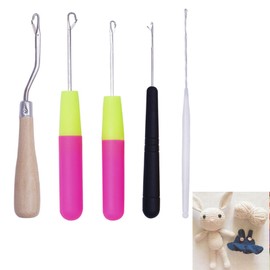 Crochet Hook Set, Latch Hook Kit, 5 Sizes Hair Extension Needle, Colourful Latch Needle Hair Crochet Hook, Curved Micro Ring Needle Crochet Needle for Hair Extensions or Carpet Making