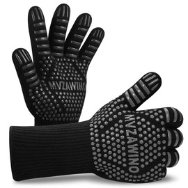 Premium BBQ Gloves, 1472°F Extreme Heat Resistant Oven Gloves, Grilling Gloves with Cut Resistant, Durable Fireproof Kitchen Oven Mitts Designed for Cooking, Grill, Frying, Baking (Gray+Black)