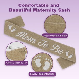Mom to be Sash Baby Shower Set, Boho Baby Shower Decorations, Baby Shower Sash, Mommy and Daddy to be Pins, Flower Crown for Gender Reveals Party, Maternity Shoot Props (Burlap)