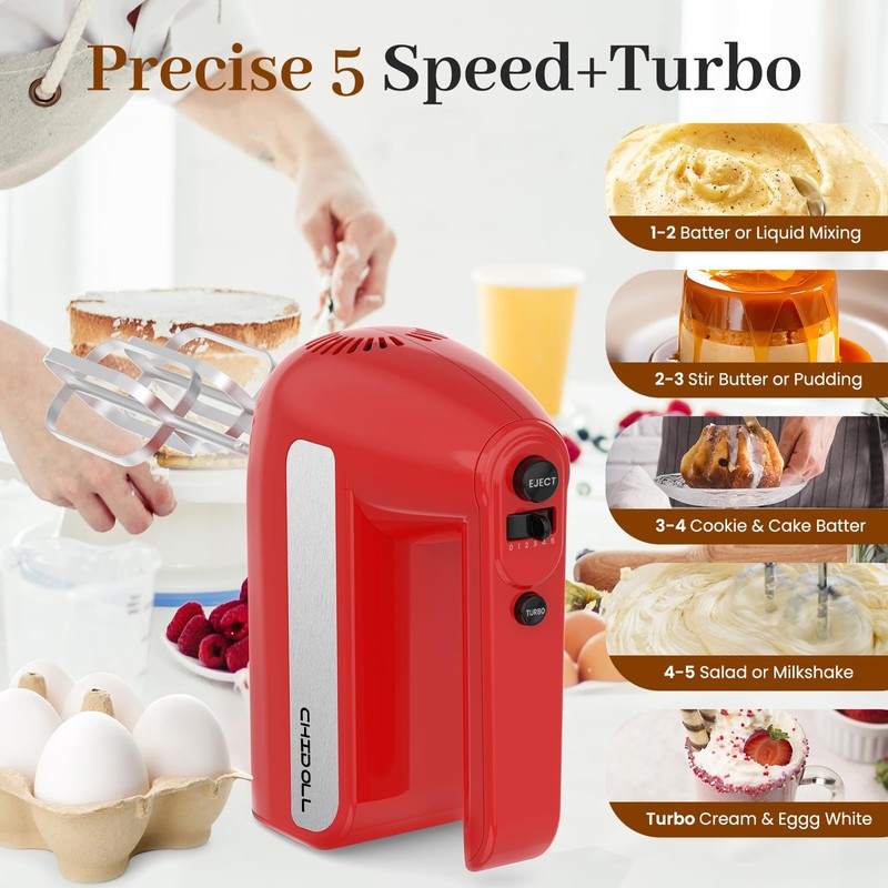 5-Speed Electric Hand Mixer, 800W Handheld Mixer with Turbo for