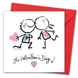 Valentines Card. Kissing Design. Eco-friendly. 4pp 150x150mm size. Valentine's Card with Red Envelope. Verse inside. Printed and Packed in UK.