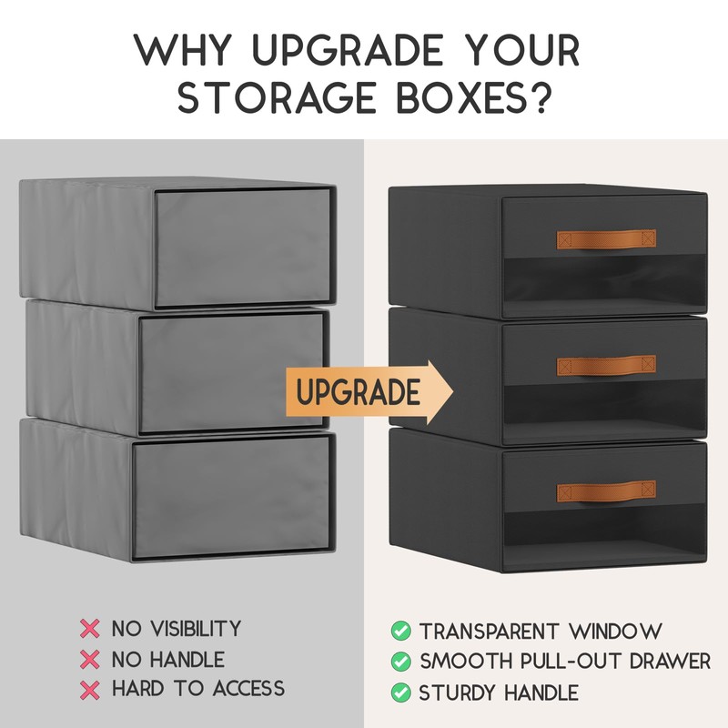 Homsorout Large Closet Storage Bins - 6 Pack Pull-Out Stackable