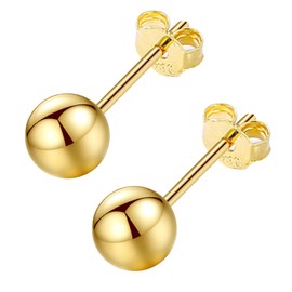 EOAMGO Gold Studs Earrings for Women, 3mm 4mm Hypoallergenic Ball Ear Studs (4mm)