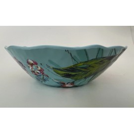 Pier One Imports Melamine SERVING BOWL Teal Turquoise Hummingbird Floral 10"