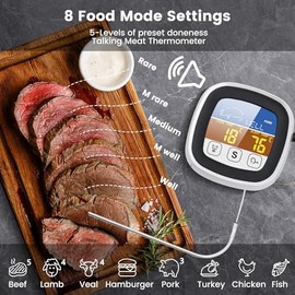 Leepenk Termómetro digital para carne con transmisión de voz clara para ciegos y ancianos, termómetro de sonda para cocinar con pantalla táctil grande