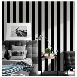 Guvana Stripe Black and White Peel and Stick Wallpaper Self-Adhesive Wallpaper 118"x17.7" Removable Contact Paper Waterproof Wall Paper Decorative Wall Covering Cabinets Shelves Drawer Liner Vinyl