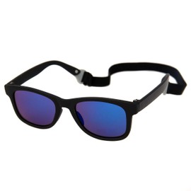 Baby Solo Babyfarer Baby Sunglasses Safe, Soft, Adjustable and Adorable 0-24 Months (0-24 months, Matte Black Frame w/Blue Mirror Lens)