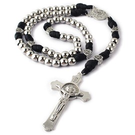 HanlinCC Do not Buy it if do not like LARGE and HEAVY Stainless Steel Rugged Durable Paracord Rosary for Men with St.Michael Center, St.Benedict Crucifix, Don't Buy If You Don't Like LARGE Rosary,