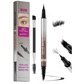 Eyebrow Pen for Women - Dual-Ended Microblading Pen with Multi-Prong Tip & Brow Brush, Waterproof, Creates Realistic 4D Hair-Like Strokes, Long-Lasting Black