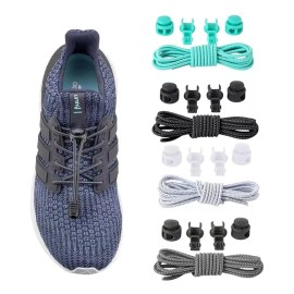 Ajustable Elasticas Deporte Cordones Niños Y Adultos 4 Pzas Negro/gris/blanco/verde