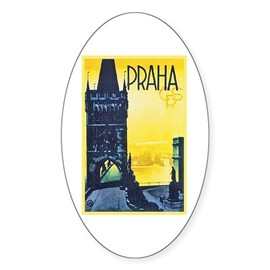CafePress Prague Travel Poster 1 Oval Car Bumper Sticker