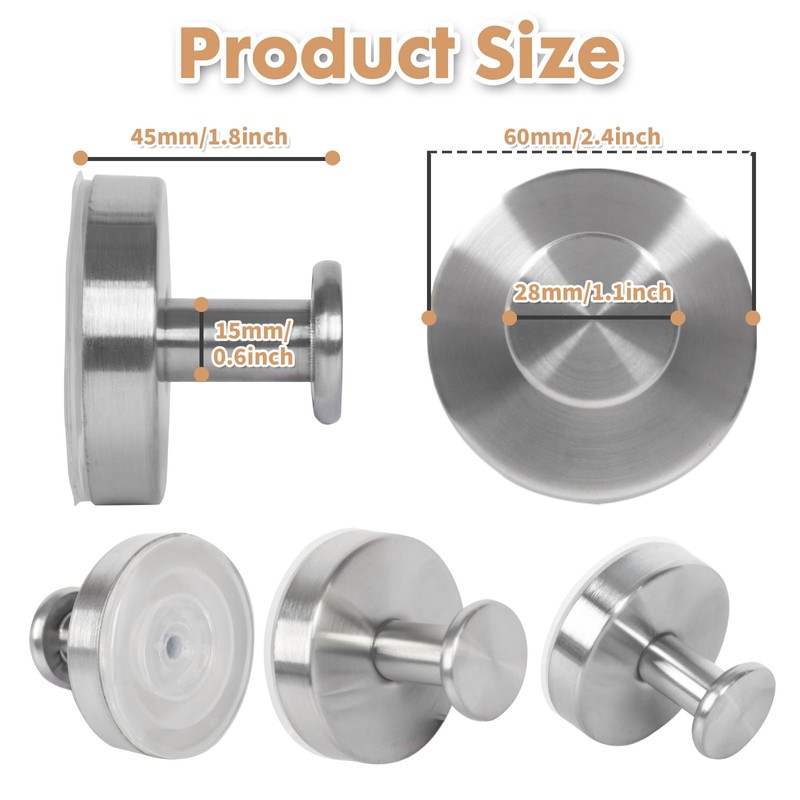 Laexepelle Suction Cup Hooks, Heavy Duty Large Stainless Steel Waterproof