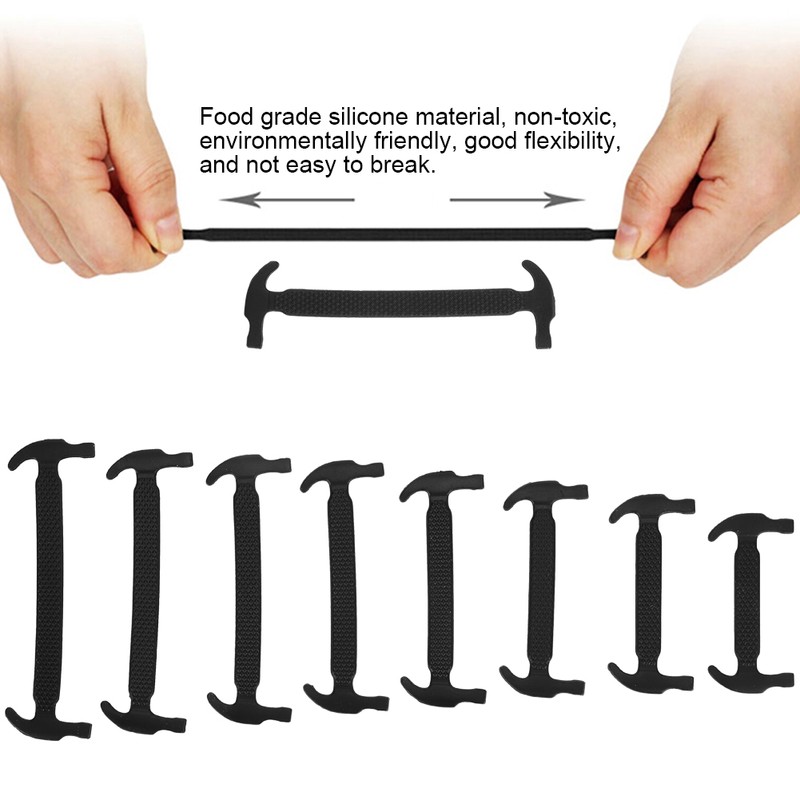 80pcs Silicone Lazy Shoelaces Elastic Black No Tie Shoe Laces