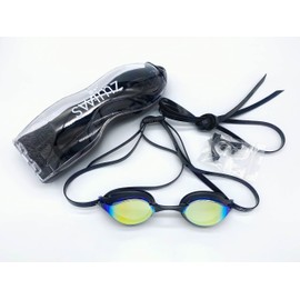 Swimz Vortex Mirrored Swimming Goggle - Low profile training & racing swimming goggles (Black/Smoke/Gold)