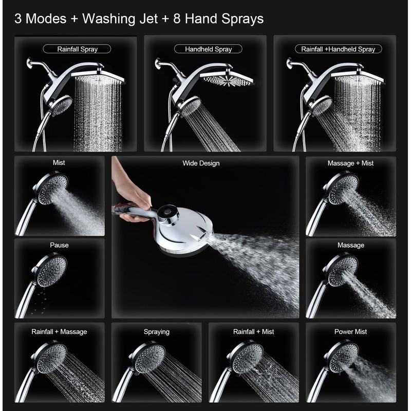 Rain Shower Head with Handheld Showerhead, Chrome 1.8GPM 460311