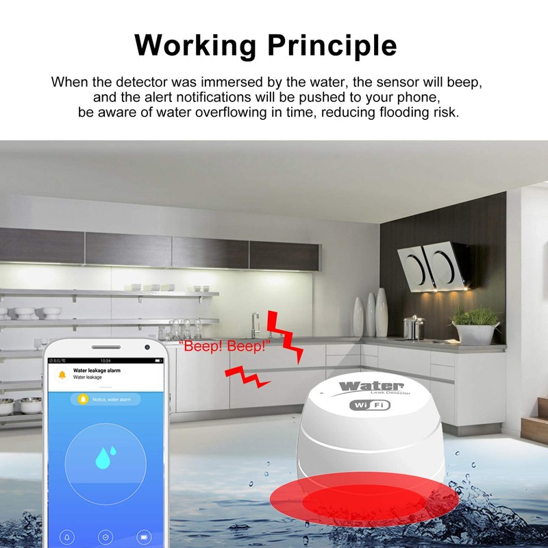 WiFi Flood Sensor, WiFi Water Leak Sensor Water Leakage Intrusion